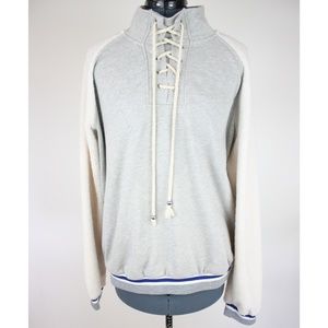 POL - Lace-Up Gray Sweatshirt with Sherpa Sleeves